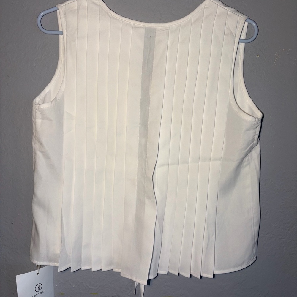 City Bell Bow front tie tank toppleated babydoll sleeveless coquette summer SZ S - Picture 8 of 8